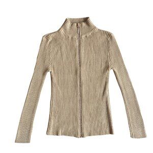y2k tan ribbed form fitting jacket with bedazzled zipper size small